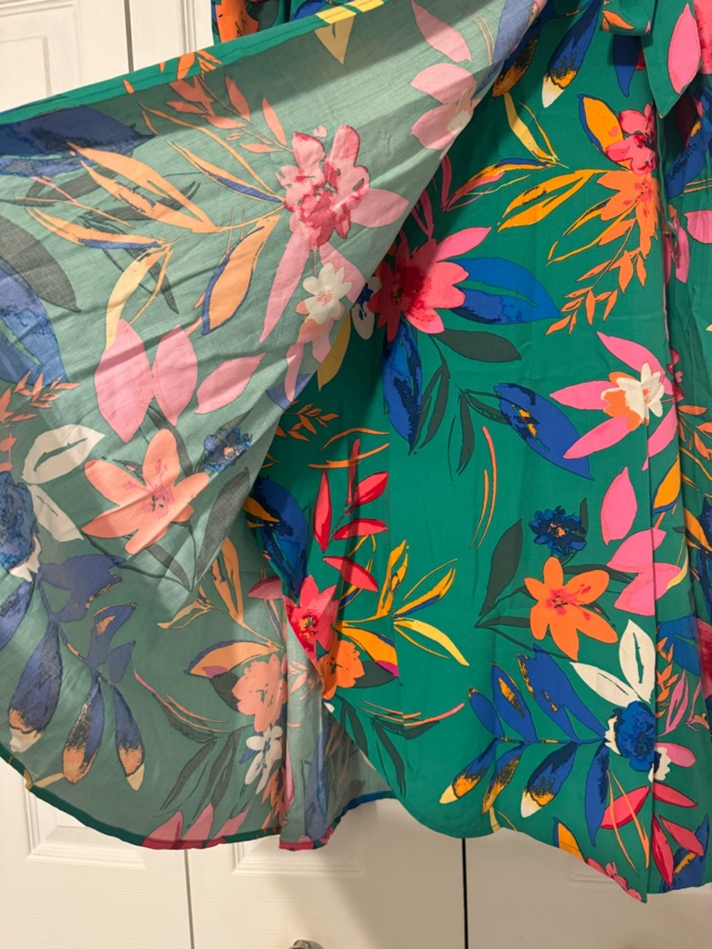 J. Crew Green Floral Faux Wrap Tie-Waist Midi Skirt - Picture 9 of 9